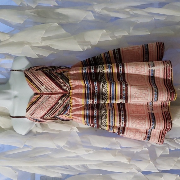 Roxy. Pink Multi-Colored Sundress; Front Zipper; Pleated Bodice.  Size M.  EUC - Picture 1 of 14